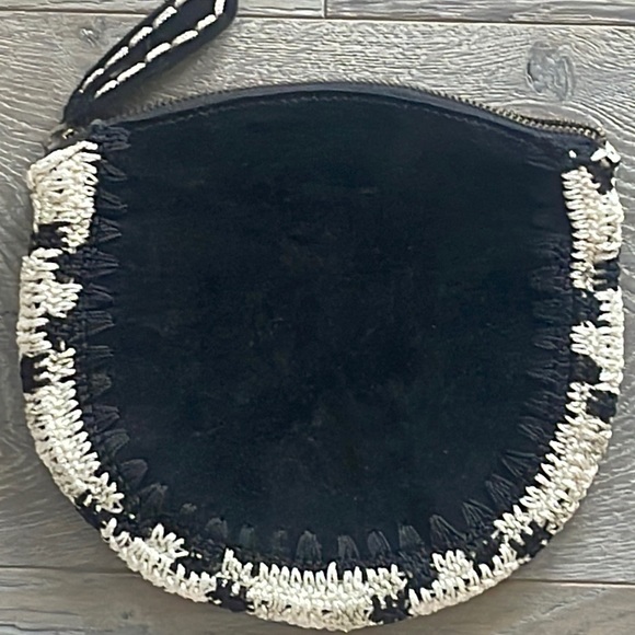 Anthropologie 💯 Black Suede Jasper & Jeera with Cream Metallic Stitching 7”x7” - Picture 1 of 5